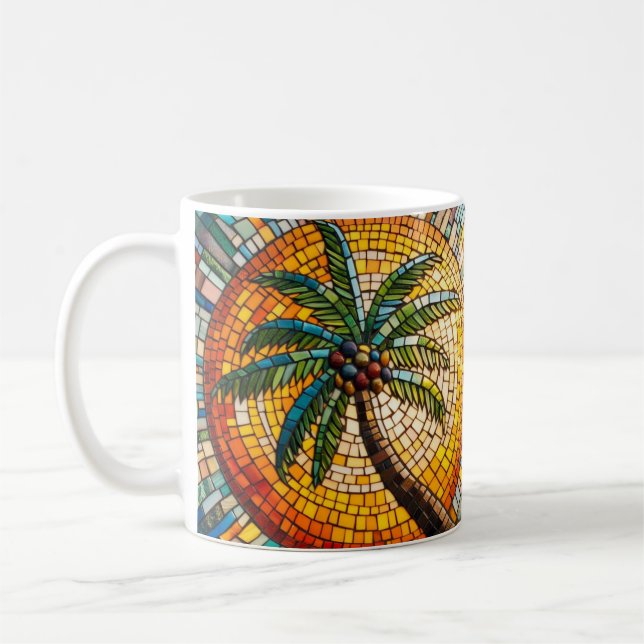 Tropiska Handflatan Träd Mosaic Stil Art Kaffemugg (Vänster)