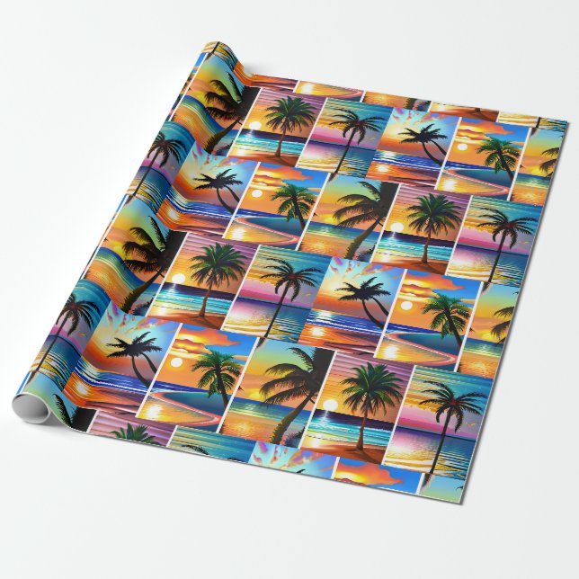 Tropiska Handflatan Träd och sunset Presentpapper (Utrullad)