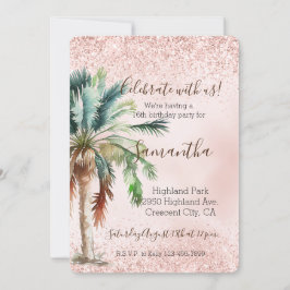 Tropiska Handflatan Träd Rosa Glitter Inbjudningar