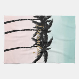 Tropiska Handflatan Träd Rosa Mint Ombre guld dröm Kökshandduk