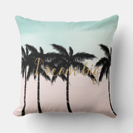 Tropiska Handflatan Träd Rosa Mint Ombre guld dröm Kudde