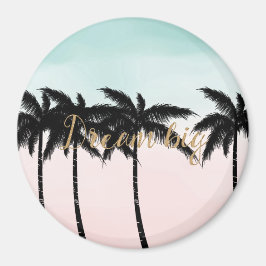 Tropiska Handflatan Träd Rosa Mint Ombre guld dröm Magnet