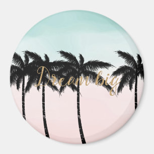 Tropiska Handflatan Träd Rosa Mint Ombre guld dröm Magnet