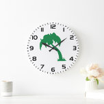 Tropiska Handflatan Träd Silhouette Grönt Island B Stor Klocka<br><div class="desc">Lägg till en beröring av tropikarna i ditt utrymme med den här snyggtens väggklocka med en fet grönt handflatan träd silhuett. Perfekt för stranden älskare, kustnära hemdekanter, och alla som drömmer om öliv, den här öga-fångstklockan för en avslappnad vibe till vilket rum som helst. Designad med högkvalitativa material och en...</div>