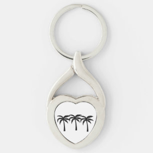 Tropiska Handflatan Träd Twisted Heart Silverfärgad Nyckelring