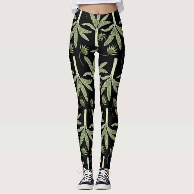 Tropiska handflatan träd utan sömlösa mönster leggings (Framsida)