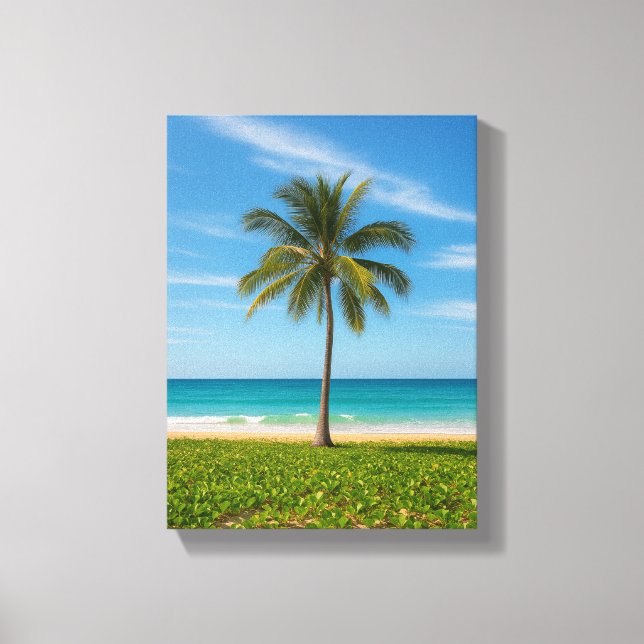 Tropiska Handflatan-Träd vid Kusten Canvastryck (Framsida)