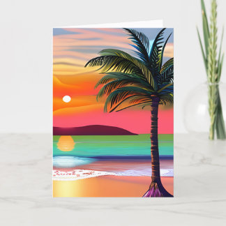 Tropiska Handflatan Tres och Sunset ThLED Birthday Kort