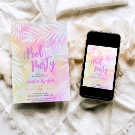 Tropiska handflatan-vattenfärgen bassäng party Swe Inbjudningar