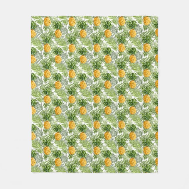 Tropiska handflatanlöv & ananas fleecefilt (Framsidan)