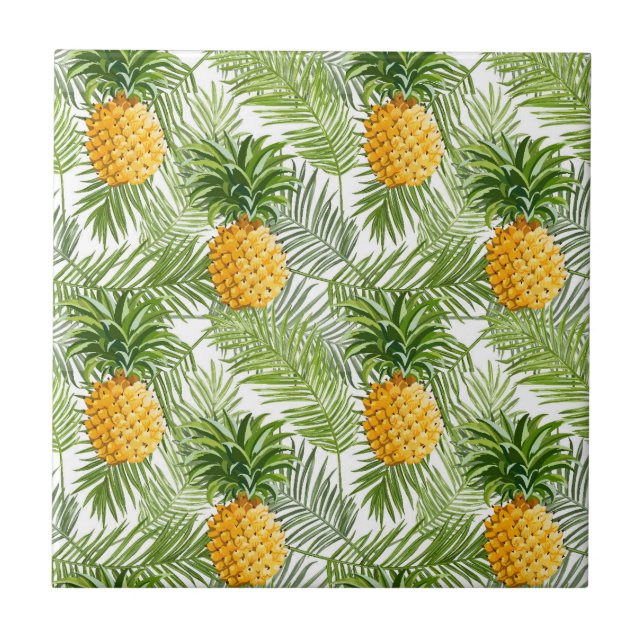 Tropiska handflatanlöv & ananas kakelplatta (Framsidan)