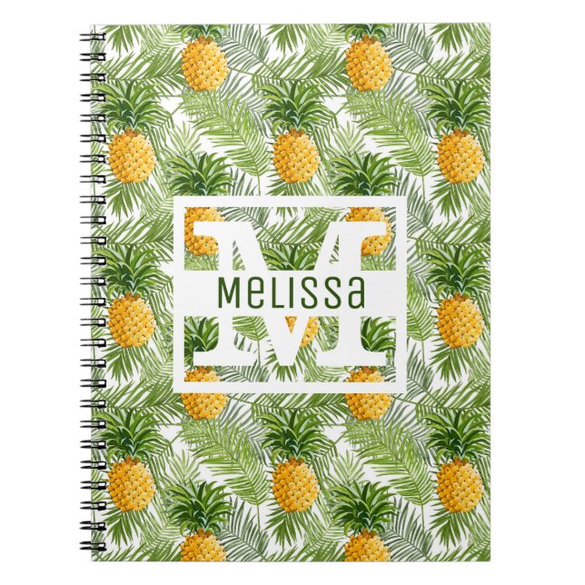 Tropiska handflatanlöv & ananas | tillfogar ditt anteckningsbok med spiral (Framsidan)