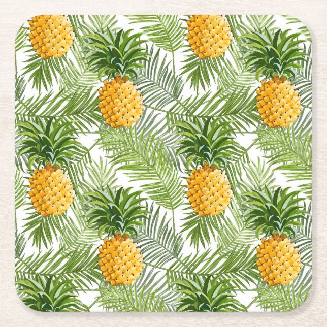Tropiska handflatanlöv & ananas underlägg papper kvadrat (Framsidan)