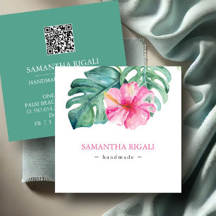 Tropiska Handgjorda Blombusinesskort QR-kod Tilläggskort