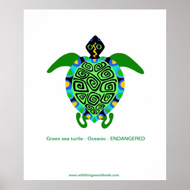 Tropiska havet TURTLE - utrotningshotade arter - p Poster (Framsidan)