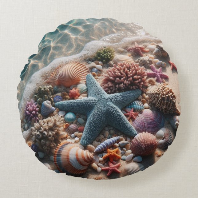 Tropiska havsblåa stjärtfenor rund kudde (Framsidan)