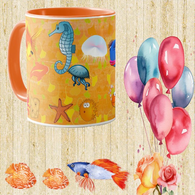 Tropiska havskorallen Havets marina Orange Fiskfis Mugg (Tropical Sea Corals Ocean Marine Life Fish Orange Mug)