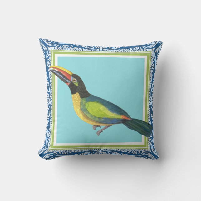 Tropiska havspersikor Toucan Bird Batik Mönster Ar Kudde (Framsida)