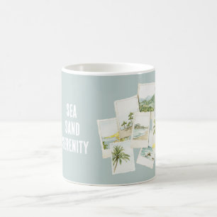 Tropiska havssandssyns serenitetsstrandfoton kaffemugg