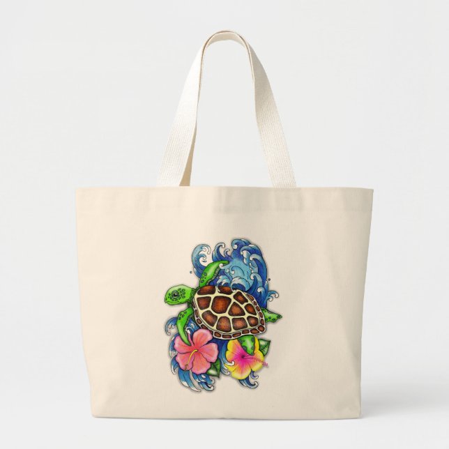 Tropiska havssköldpaddan och Hibiscus Jumbo Tygkasse (Framsidan)