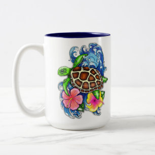 Tropiska havssköldpaddan och Hibiscus Två-Tonad Mugg