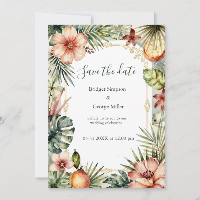 Tropiska Hawaii boho palmer blommande Bröllop  Inbjudningar (Framsida)