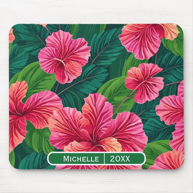 Tropiska Hawaii Hibiscus Handflatan Lämnar modern  Musmatta (Framsidan)