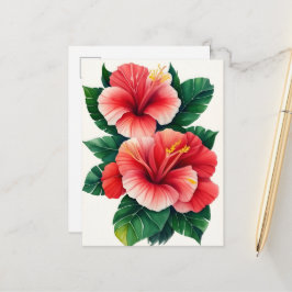 Tropiska Hawaii Ljus Röd Hibiskus Vykort