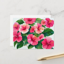 Tropiska Hawaii Rosa Och Vita Hibiskus Vykort