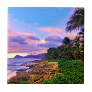 Tropiska Hawaii Seashore Sunset Kakelplatta