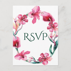 Tropiska hawaiianska blommor Elegant bröllops-RSVP Inbjudan Vykort