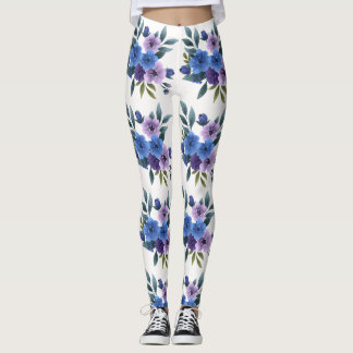 Tropiska hawaiianska blommor hibiskus lila mönster leggings