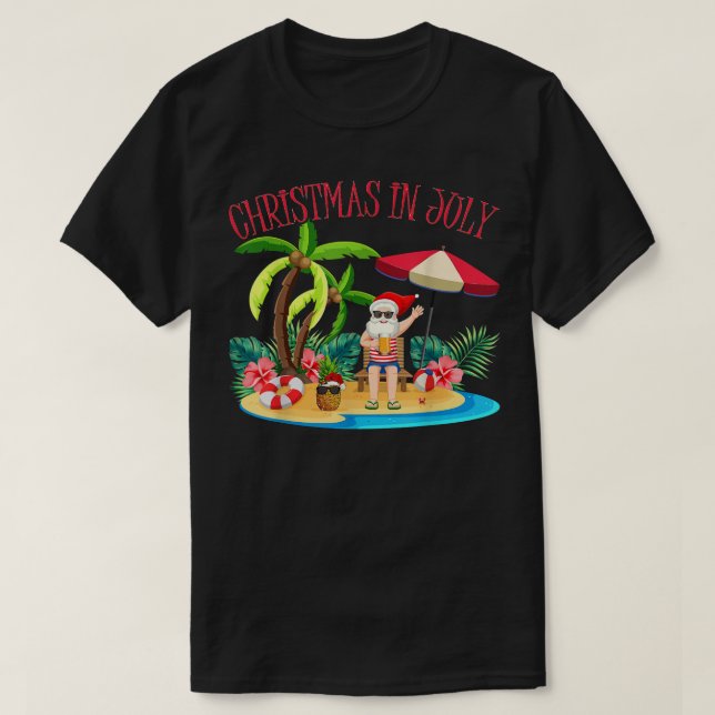 Tropiska Hawaiianska Julafton, sommarjultomten i J T Shirt (Design framsida)