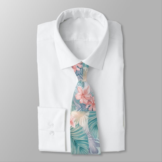 Tropiska hawaiianska palmer Blommig sommar mönster Slips (Bunden)