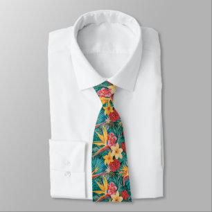 Tropiska hawaiianska palmer Blommigt sommar mönste Slips
