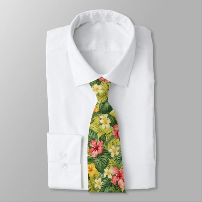 Tropiska hawaiianska palmer Blommigt sommar mönste Slips (Bunden)