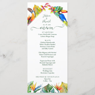 Tropiska hawaiiska Blommigten Birds Bröllop Menu Meny