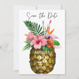 Tropiska hawaiiska Blommigten och ananas Spara dat Datumet