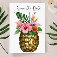 Tropiska hawaiiska Blommigten och ananas Spara dat