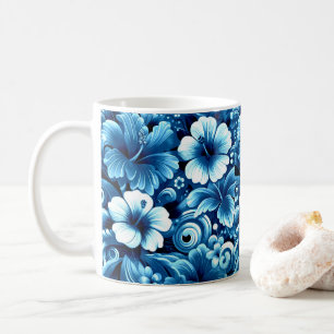 Tropiska Hawaiiska Flowers Hibiscus Blue Mönster Kaffemugg