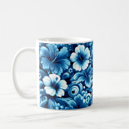 Tropiska Hawaiiska Flowers Hibiscus Blue Mönster Kaffemugg