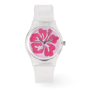 Tropiska hawaiiska Hibiscus Flower Watch - Rosa Armbandsur