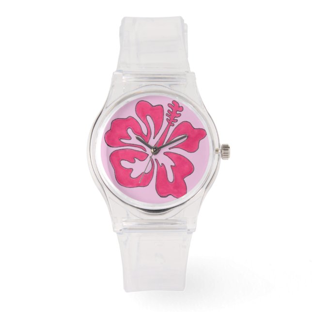 Tropiska hawaiiska Hibiscus Flower Watch - Rosa Armbandsur (Framsida)