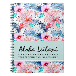 Tropiska hawaiiska Hibiscus & Handflatan Löv Water Anteckningsbok Med Spiral