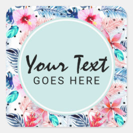 Tropiska hawaiiska Hibiscus & Handflatan Löv Water Fyrkantigt Klistermärke