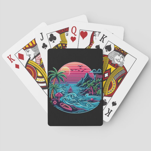 Tropiska/hawaiiska neonstranden casinokort (Baksidan)