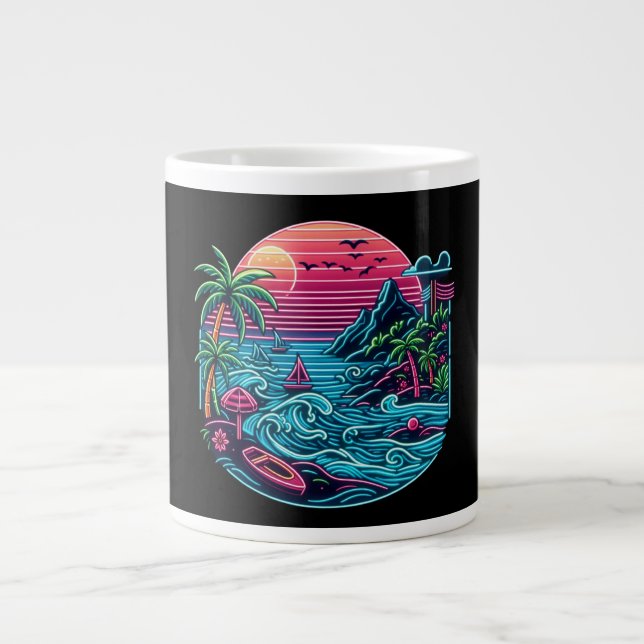 Tropiska/hawaiiska neonstranden jumbo mugg (Framsidan)