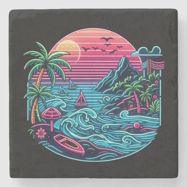 Tropiska/hawaiiska neonstranden stenunderlägg (Framsidan)