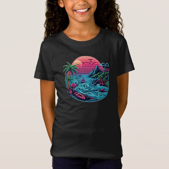 Tropiska/hawaiiska neonstranden t shirt (Framsida)