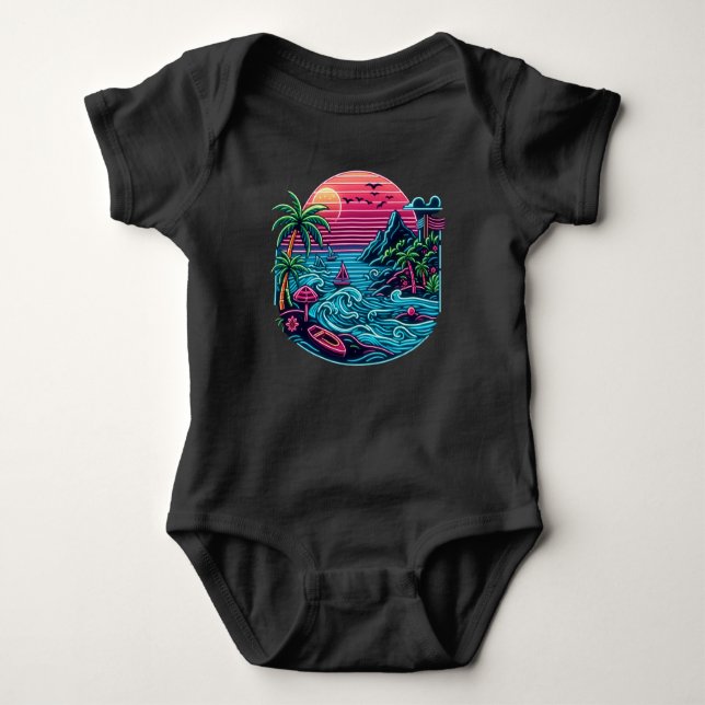 Tropiska/hawaiiska neonstranden t shirt (Framsida)